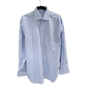 Ermenegildo Zegna Men's Blue Stripe Button Up Dress Shirt French Cuff 41 /16